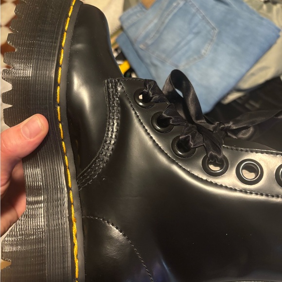 Dr. Martens Glossy Black Boots with Satin Ribbon - Picture 5 of 10
